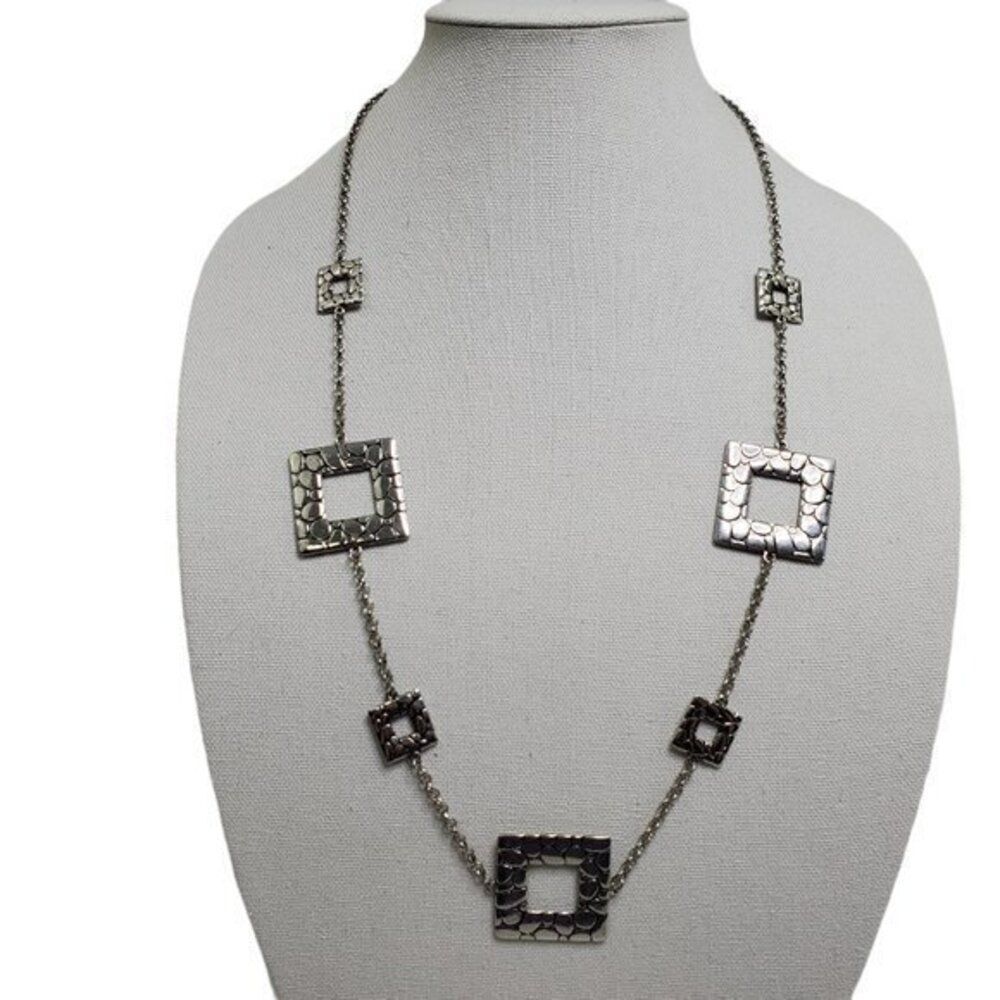 VCLM Necklace Geometric‎ Square Textured Chain Long